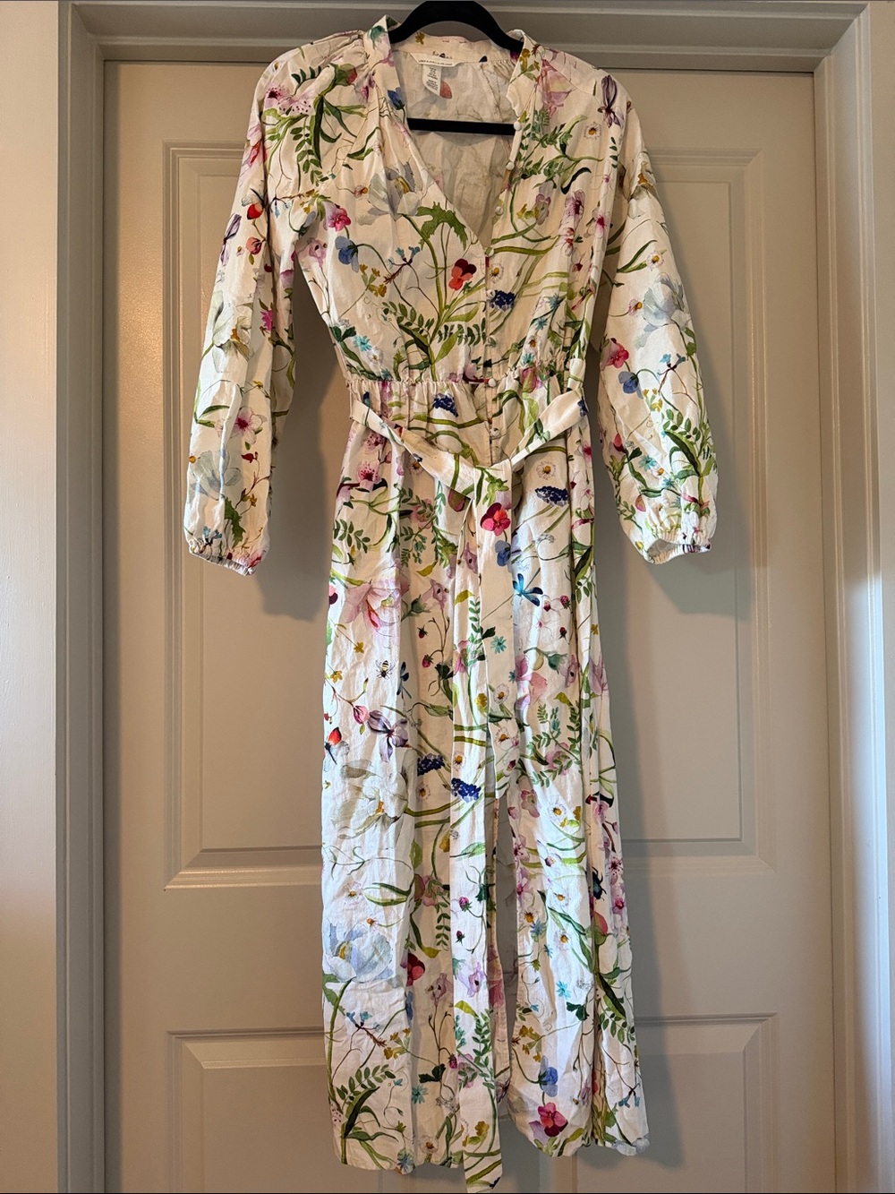 H&M White Maxi Dress with Multicolor Floral Print